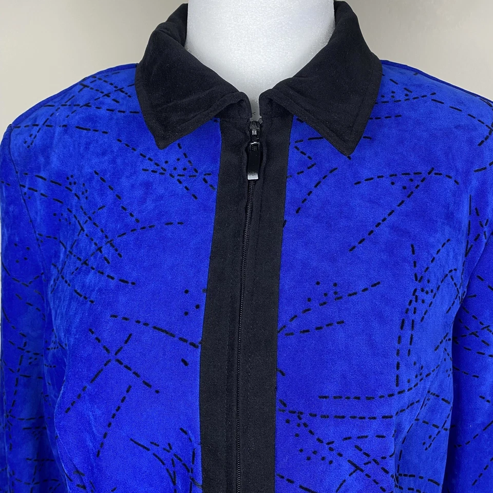 Chaqueta Notations Mujer Mediana Pequeña Azul Negra Ligera Cremallera Completa Informal Foto 2 de 4