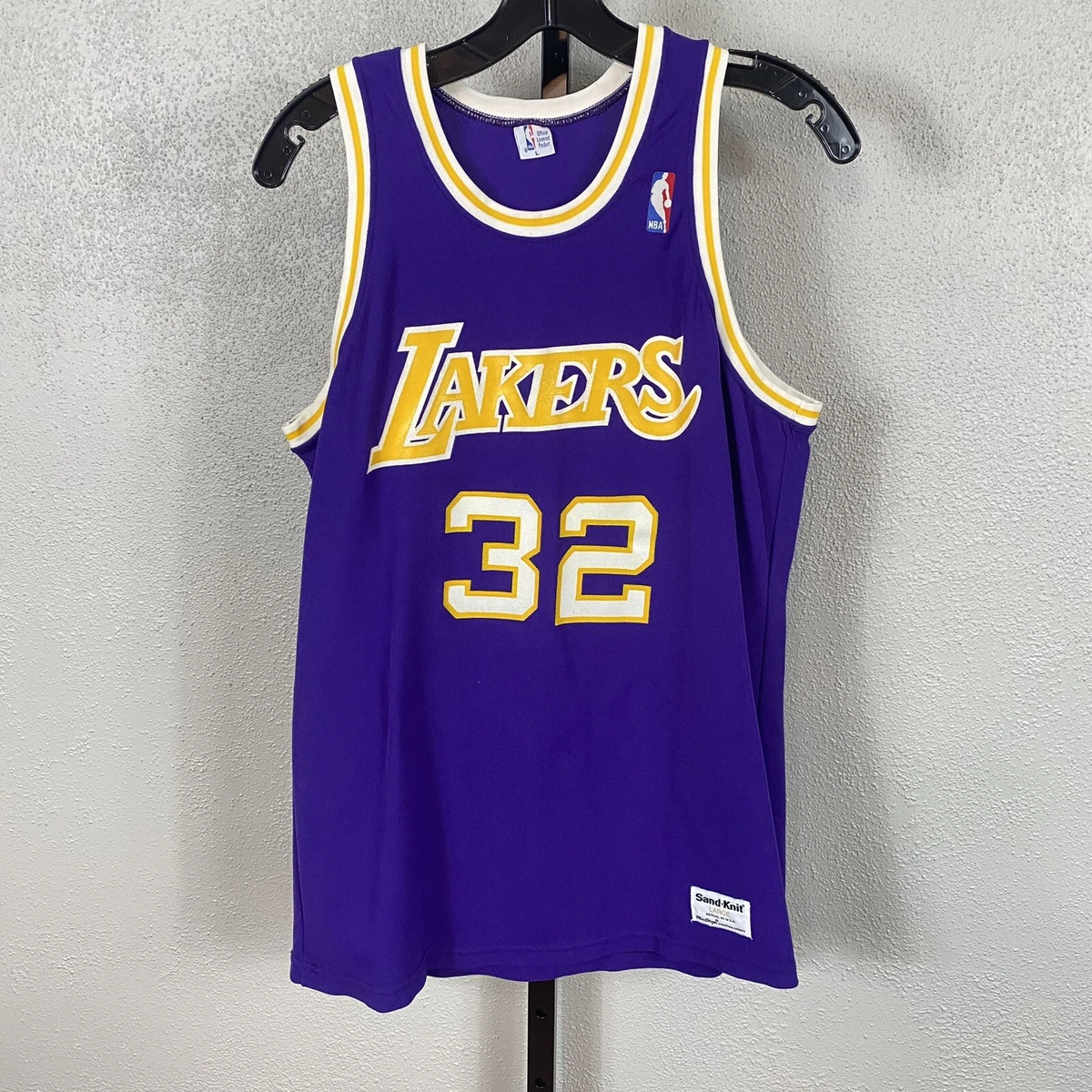 Vintage LA Lakers 32 Magic Johnson NBA Jersey Sand Knit Fits Men s Small Medium