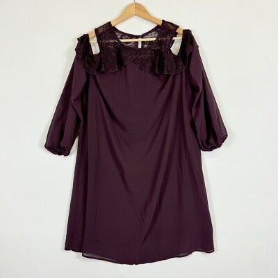 maurices purple dress NEW Maurices Dress Women 0 XL Eggplant Purple Cold Shoulder Lace Chiffon  Elegant
