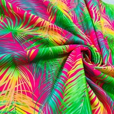 Green Leaves Hot Pink 4-way Stretch Fabric 60" wide Swimsuit Spandex By Yard