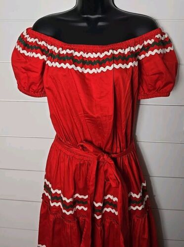 Tory Burch Embroidered Peasant Maxi Dress Red Ruffle Bottom Puff Sleeve Size S - Picture 4 of 10