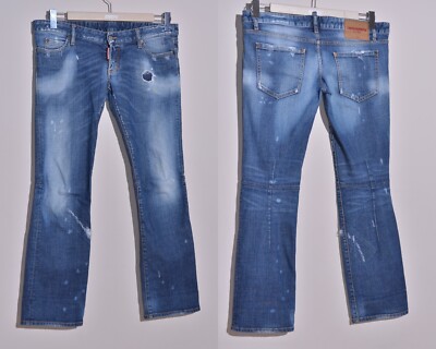 Dsquared2 Damen Jeans Distressed Blau Denim Designer Größe 46