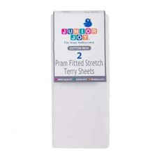 2 Junior Joy White Pram Terry Fitted Sheets 100% Cotton 50x80cm