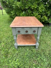 Chic sage green solid oak end table 