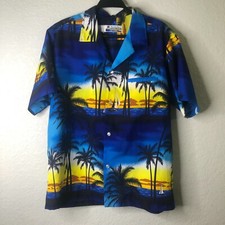Vtg 70s Shoreline Hawaii Sailboat Aloha Shirt  L  USA Made EUC