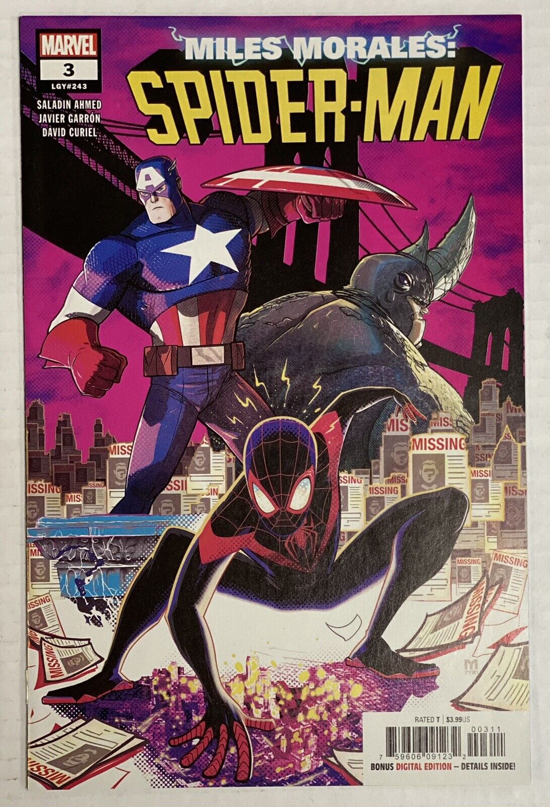 Miles Morales: Spider-Man #3 (2019 Marvel) 1st Print & 1st Snatcher App See Pics