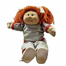 Cabbage patch kid doll red hair green eyes Gray red Track Running Suit vtg 1983