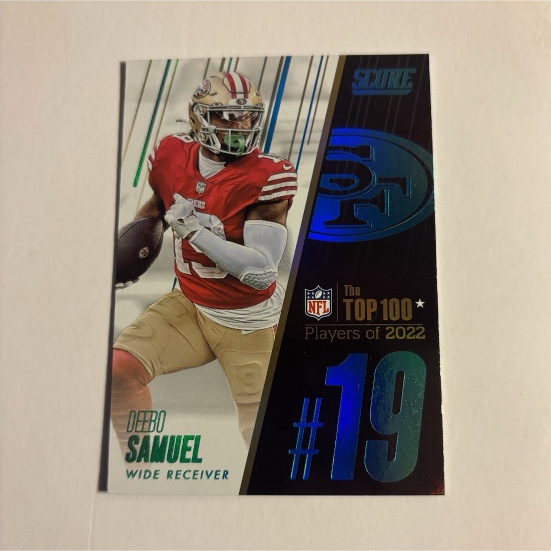 Deebo Samuel #19 Football Cards 2023 Panini Score Top 100 trading card — raw and PSA graded price guide
