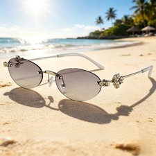 Women's Fashion Glasses Exquisite Diamond Decoration Sunglasses Oval Shaped Fram