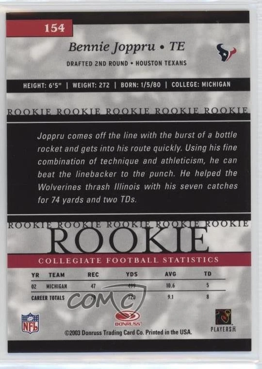 2003 Donruss Elite Rookie /500 Bennie Joppru #154 Rookie RC - Image 2 of 2