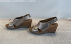 Women's Clarks Helio Float Pewter Metallic Leather Cork Wedge Sandals, Size 8M — photo 4