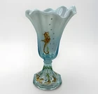 Fenton Underwater Dream Vase, Hand Painted Fredrick Aquamarine Stretch Seahorse
