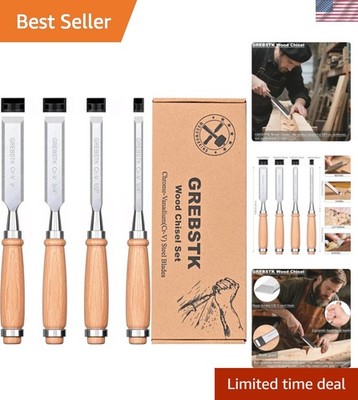 4 Pcs Wood Chisel Set CRV Steel Bevel Sharp Edge Bench Chisels with Safety Ca...