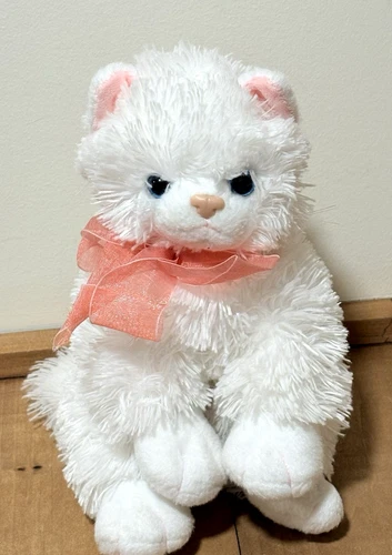 Ty Classics Cat White Persian DESTINY 9" Vtg Long Hair Pink Bow Blue Eyes 2005