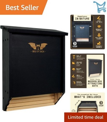 Wooden Bat House for Outdoors 2 Chamber Black Up to 75 Bats Mosquito Control