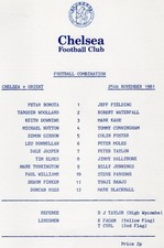 Chelsea Reserves v Orient Reserves 1981/82