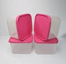 Tupperware Modular Mates Set of 4 Square 2 Pink Punch Seal 2.6L Excellent Cond.