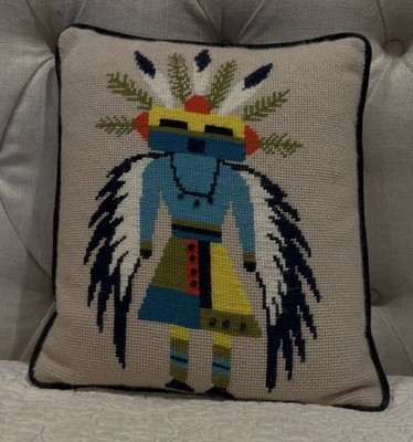 Vintage Native American Eagle Kachina Figure Needlepoint Pillow 15  X 13  Look