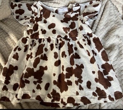 Happy Threads Girls 4T Cow Print Dress & Blue Flare Denim Pants 2pc Western