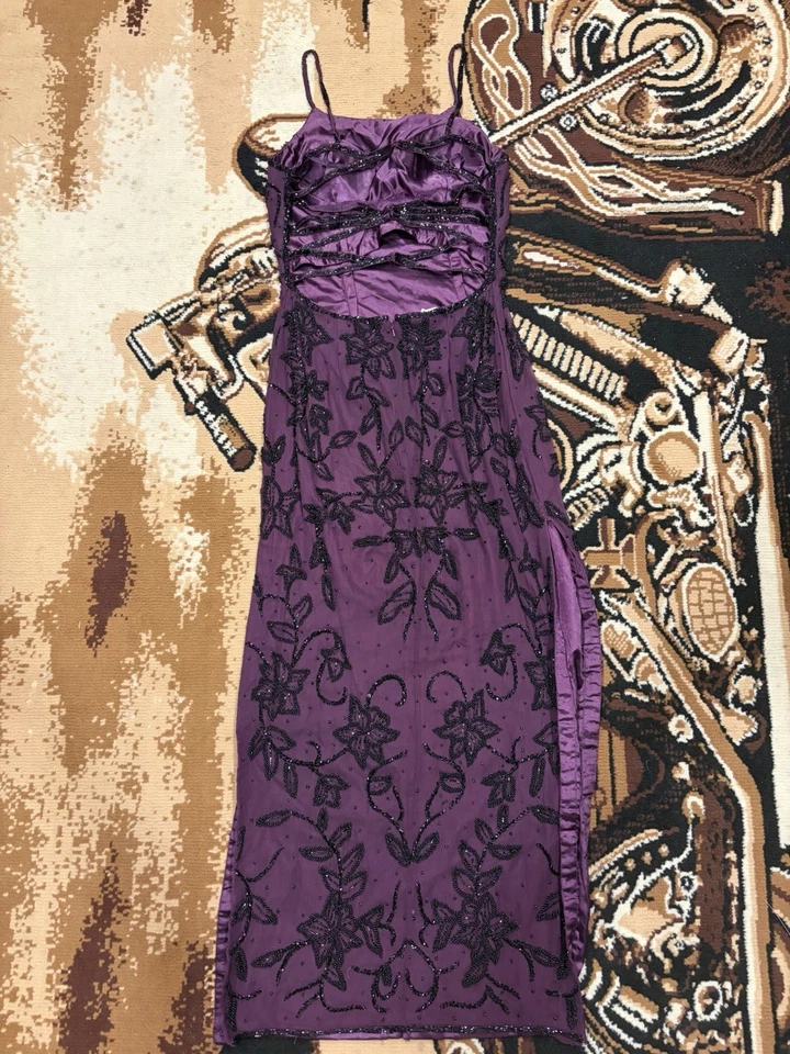 Vestido SCALA de seda con cuentas vintage de los años 90 pequeño violeta púrpura vestido de hadas caprichoso Foto 2 de 4