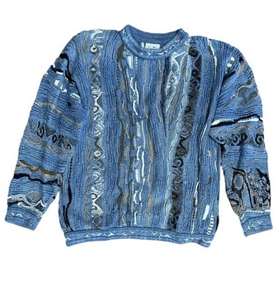 Vintage Coogi Sweater XL Blue 3D Knit Pullover 90s New York Streetwear Cotton