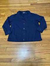 Uniqlo x Jw Anderson Womens Button Down Shirt Sz Medium Navy Blue Blouse Cotton