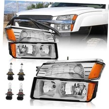Headlight Set Compatible with 2002-2006 Chevy Avalanche with Chrome/Clear/Amber