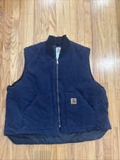 Vintage Carhartt Vest Mens 3XL Blue Faded Quilted Canvas Distressed Made In USA