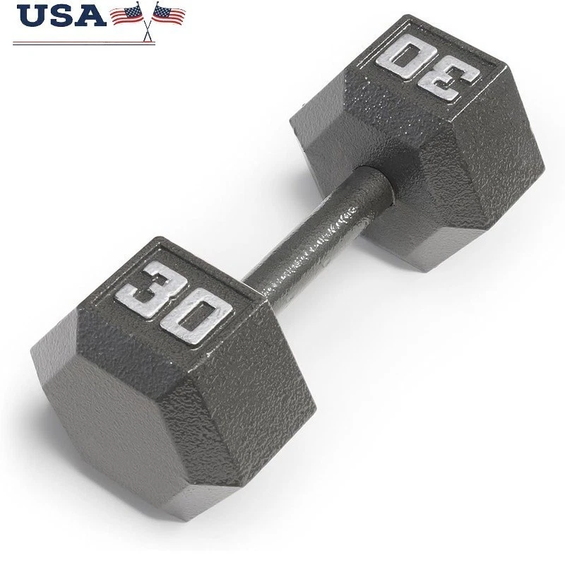 Hex Dumbbell 30 lbs Cast Iron No-Roll Head Knurled Handle Full Body Workout New