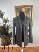 H M Blazer Jacket Women  s Size 2 Heather Gray Herringbone Open-Front Minimalist