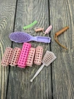 Vintage Barbie Hair Accessories Set With Curlers Brushes & Comb - Mixed Colors