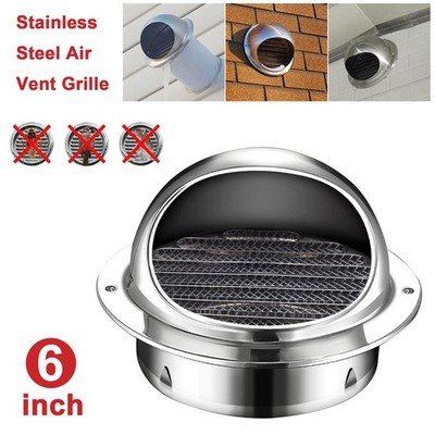 6'' Duct Fan Soffit Air Vent 304 Stainless Steel Round Wall Outlet Grille Cover