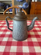Antique Gray Graniteware 1 Cup Goosenect Teapot