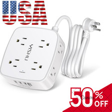 6 Ft Surge Protector Power Strip - 8 Widely Outlets with 4 USB Ports, 3 Side Out