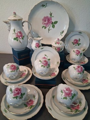 Meissen Kaffee Service Rote Rose   22-Teile Perfekt Zustand Klassik Goldrand...