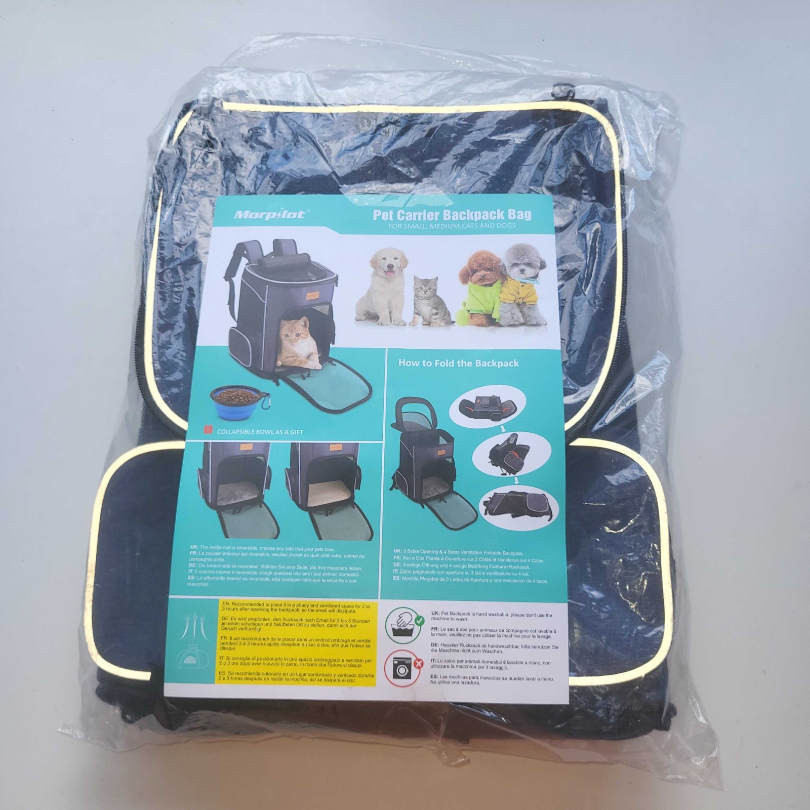 Transportador Mascota Mochila para Gatos y Pequeño Perros Con Bol Lana Tapete, 7