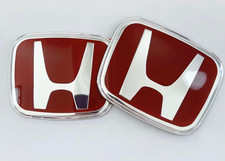 2x Red Chrome Jdm Honda Front Grill And Rear Trunk Emblems Fit 2006-2015 Civic