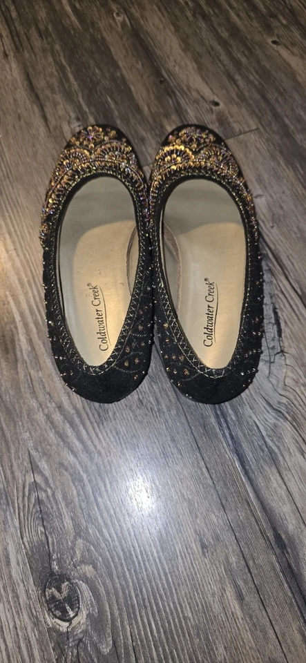 Coldwater Creek Black and Gold Loafers with Embellished Design - Image 2 of 4