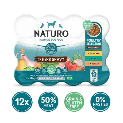 Naturo Wet Dog Food Grain & Gluten Free Poultry Selection in Herb Gravy 12x390g