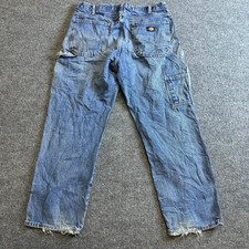 Dickies Carpenter Jeans Mens Size 36x30 Blue Relaxed Fit Workwear Frayed