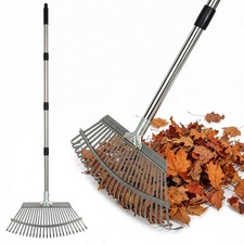 Heavy Duty Garden Rake, 25-Tine Metal Leaf Rake with 80–165cm Adjustable
