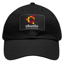 Ubuntu Linux Black Dad Hat with Leather Patch - Adjustable Size