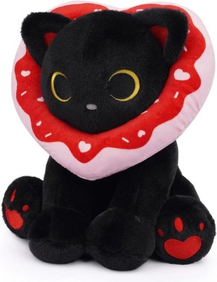 Black Cat Plush Toy, 8Inch Cute Stuffed Cat with Valentines Plush Removable Hood