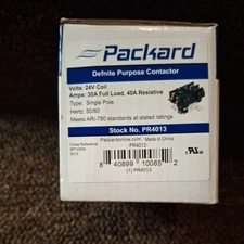Packard Contactor PR4013 Single Pole 30 Amp 24 Volt Coil Repl. for DP1030A5013