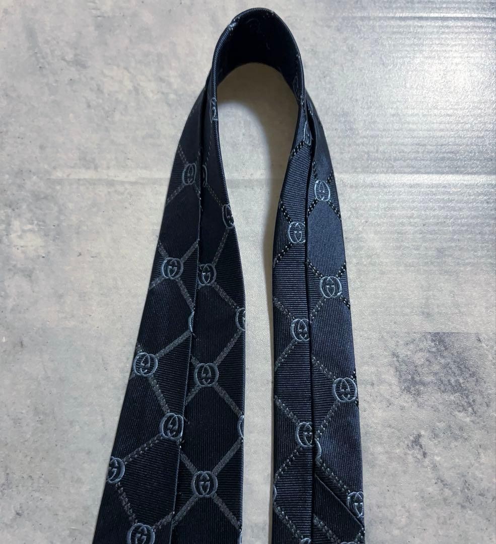 Gucci Navy Interlocking Pattern Jacquard Silk Tie… - image 7
