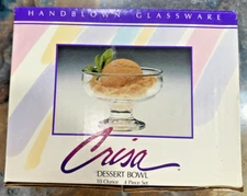 Vintage NIB Dessert Bowls Crisa Fine Crafted Crystal 10oz Footed Cups Set of 4