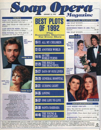 SOAP OPERA MAGAZINE Jan. 12 1993 Kimberlin Brown Peter Barton Tracey E. Bregman - Picture 2 of 4