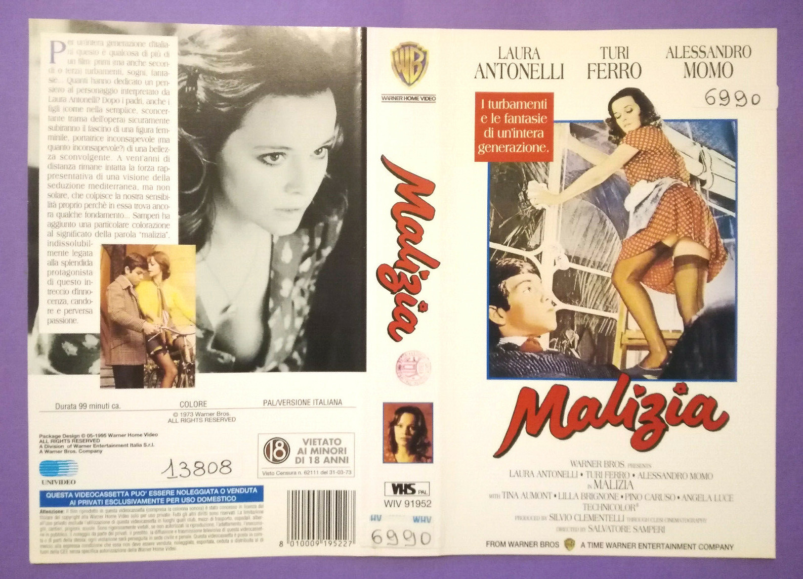 Solo Copertina Fascetta Inlay Per Vhs Malizia Laura Sntonelli Turi Ferro