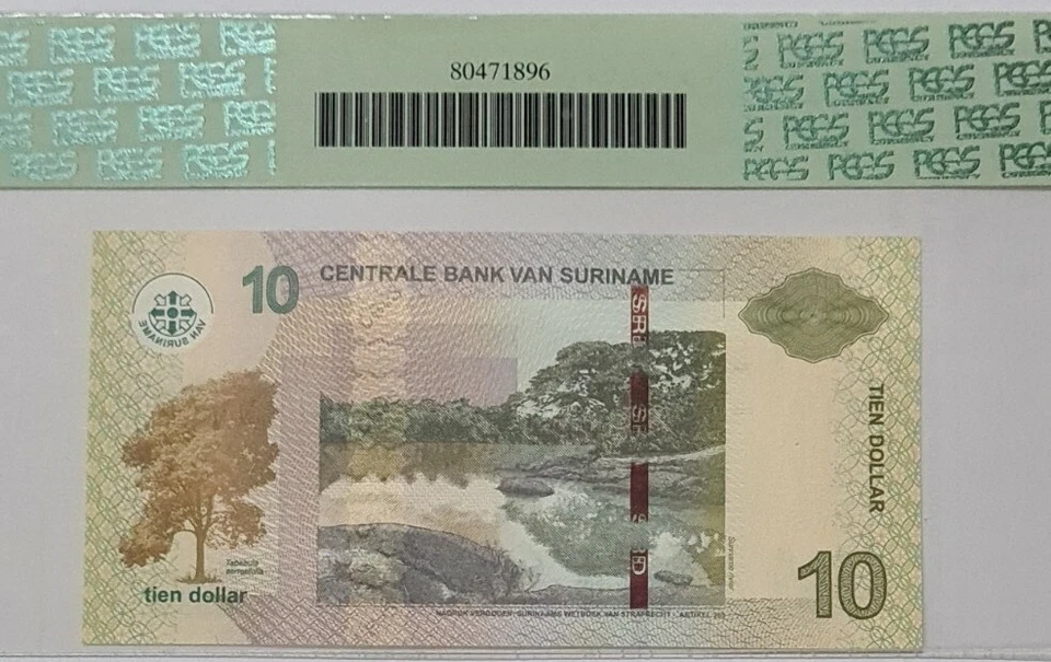 2010 Suriname 10 Dollars PCGS68 PPQ SUPERB GEM NEW {P-158b} - Image 4 of 4