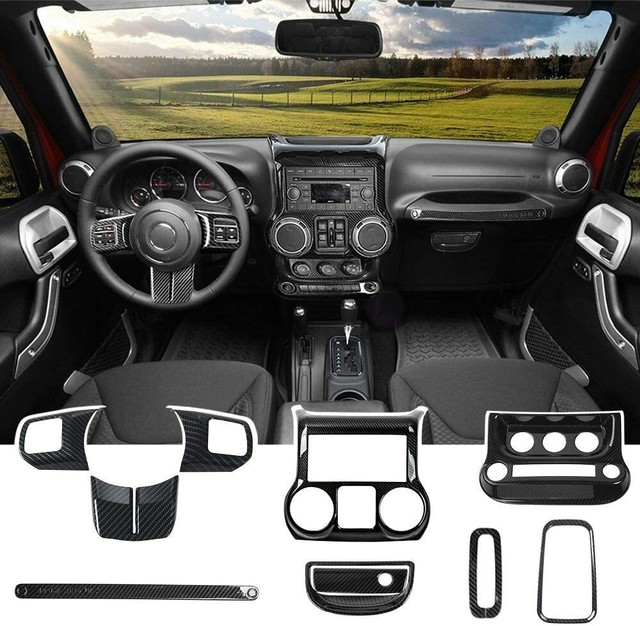 10PC Interior Decoration Trim Kit Accessories for Jeep Wrangler JK JKU